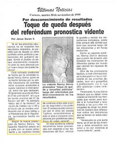 toque de queda despues de referendum pronostica vidente nancy salcedo deiviz NOVIEMBRE 1999