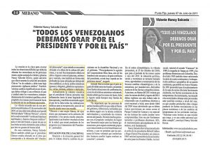 Todos los venezolanos debemos orar por el presidente y por el país JULIO 2011