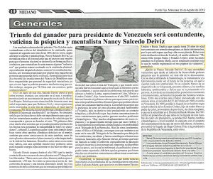 Triunfo del ganador para presidente de Venezuela será contundente, vativina la psiquica y mentalista Nancy Salcedo Deiviz