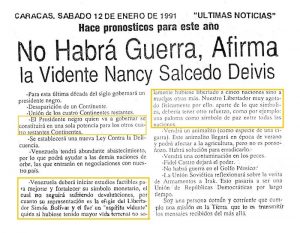 no habra guerra, afirma la vidente nancy salcedo deiviz ENERO 1991