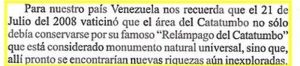 Recorte del diario Punto Fijo del 8 de diciembre de 2009 con el párrafo sobre las riquezas del Catatumbo