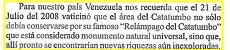 Recorte del diario Punto Fijo del 8 de diciembre de 2009 con el párrafo sobre las riquezas del Catatumbo